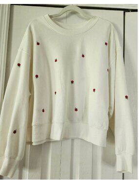 Women’s Cream Sweatshirt with Dainty Embroidered Roses Size XL